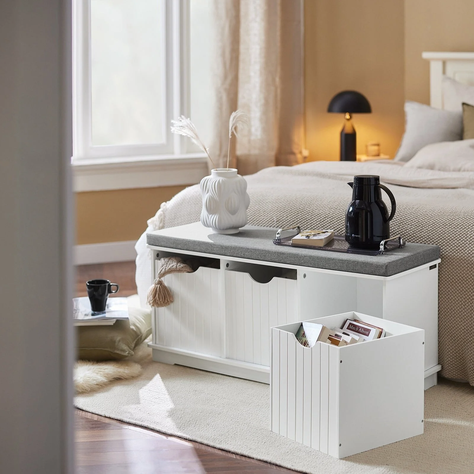 SoBuy FSR30-W, Storage Bench With 3 Drawers & Removable Seat Cushion