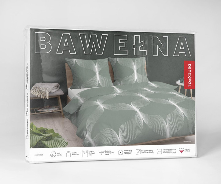 Pościel 220x200 zielona biała geometria Bawełna