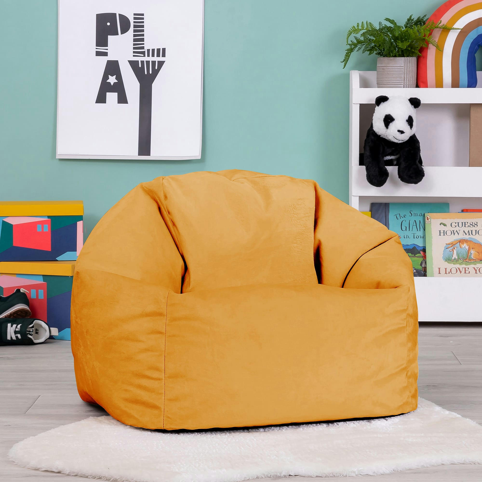 AURORA - Pouf fauteuil enfant velours jaune ocre
