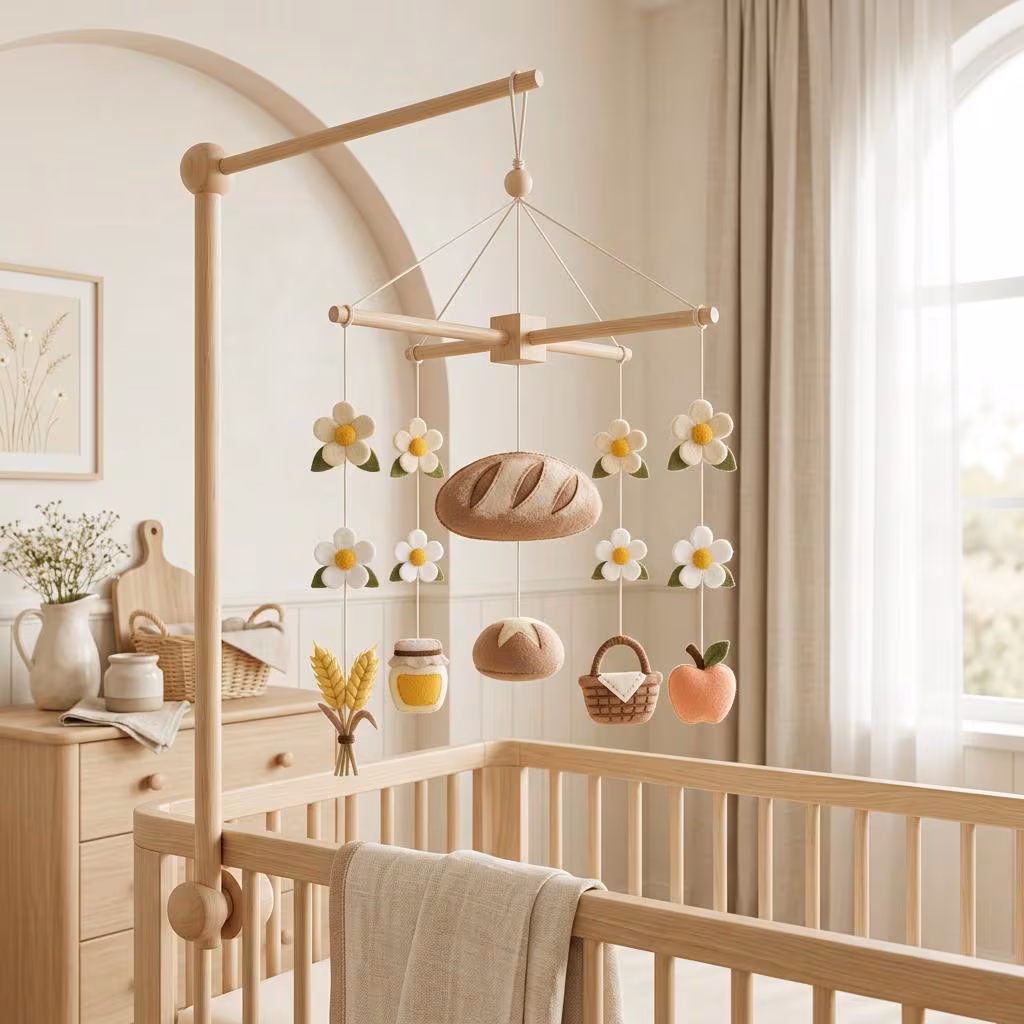 Bakery Baby Mobile | Felt Bread & Wheat Decor | Country Farmhouse Nursery | Baby Shower Gift