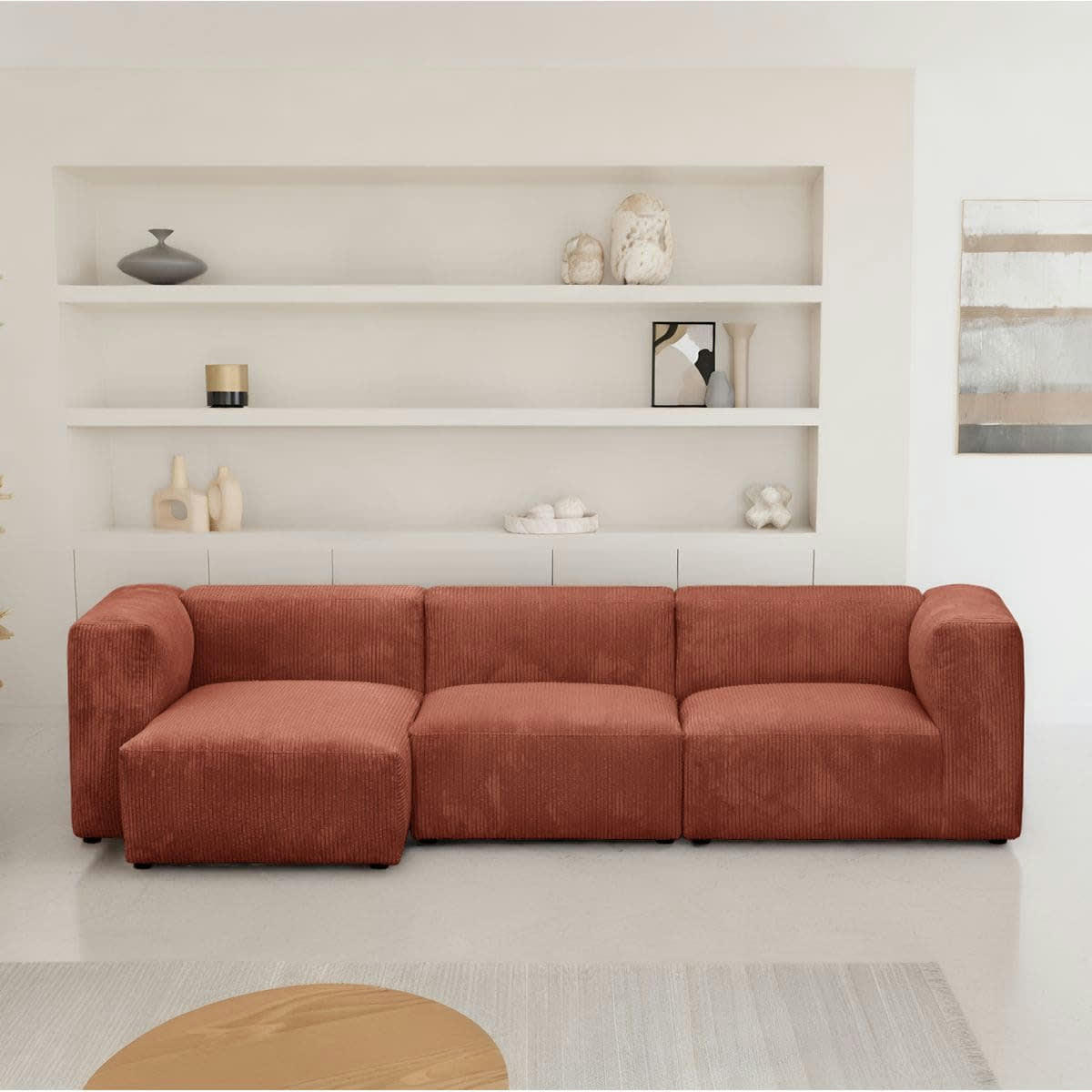 MODULO NEW - Canapé modulable angle gauche 4 places en velours côtelé rouille