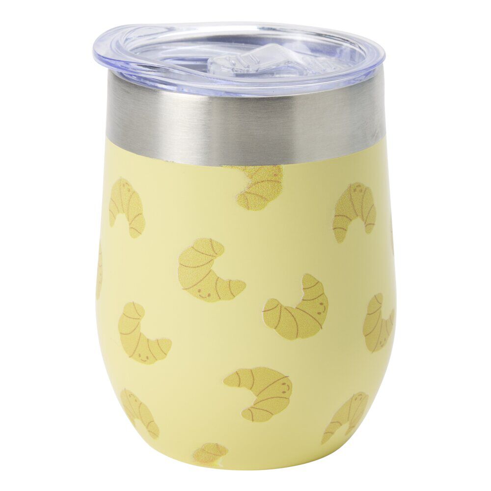 Mug de transport inox petit déjeuner Ø8xH12cm (2 modèles imprimé blanc ou jaune)