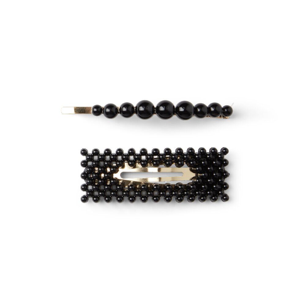 Lot de 2 barrettes à cheveux dorées à perles noires