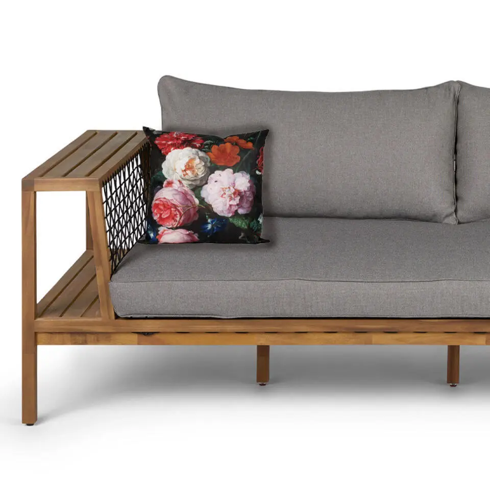 Anna's collection buitenkussen bloem - roze/zwart - 60 x 60 cm