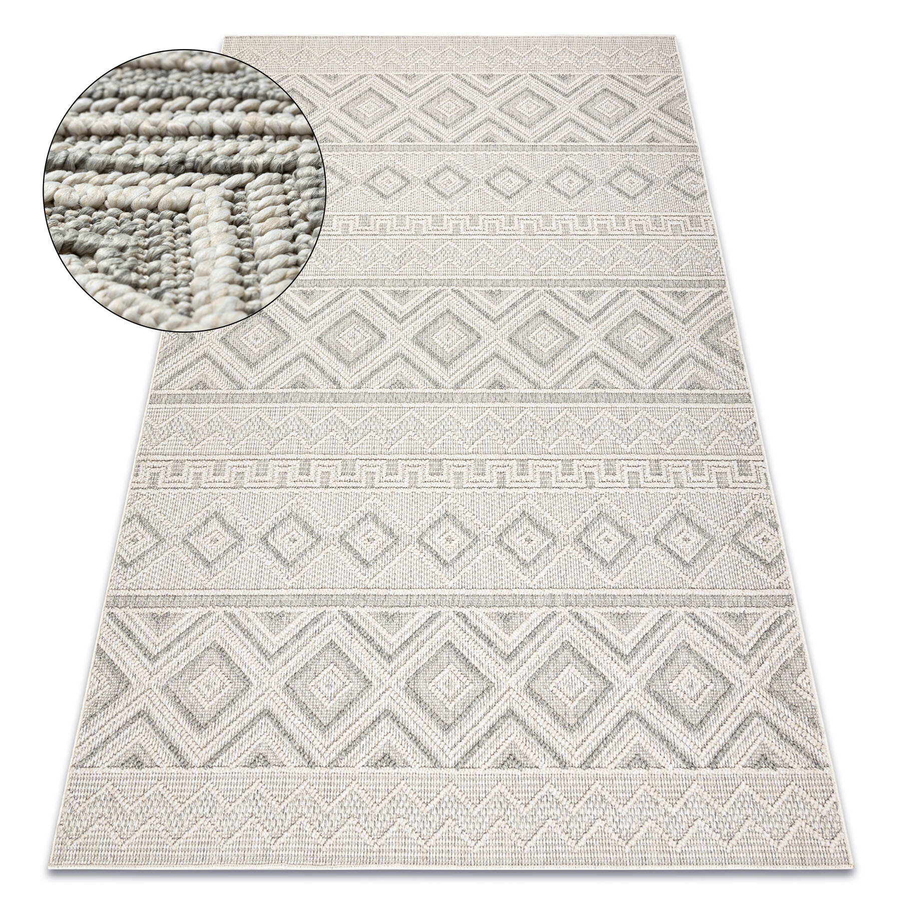 Dywan JERSEY 19234 szary - Romby, pętelkowy, strukturalny BOHO 60x100 cm