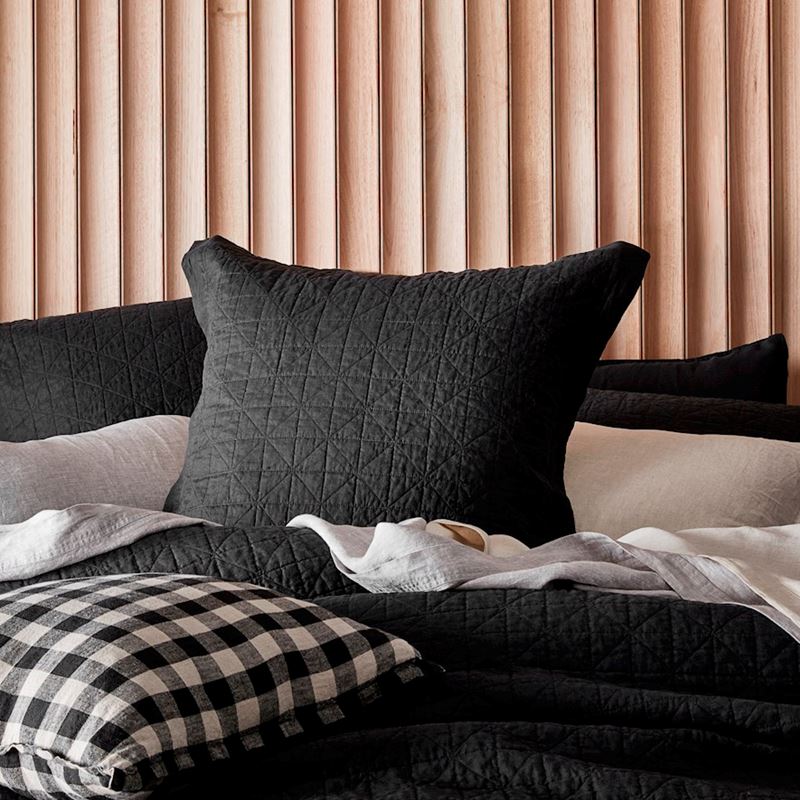 Vintage Washed Linen Onyx Quilted Coverlet Separates