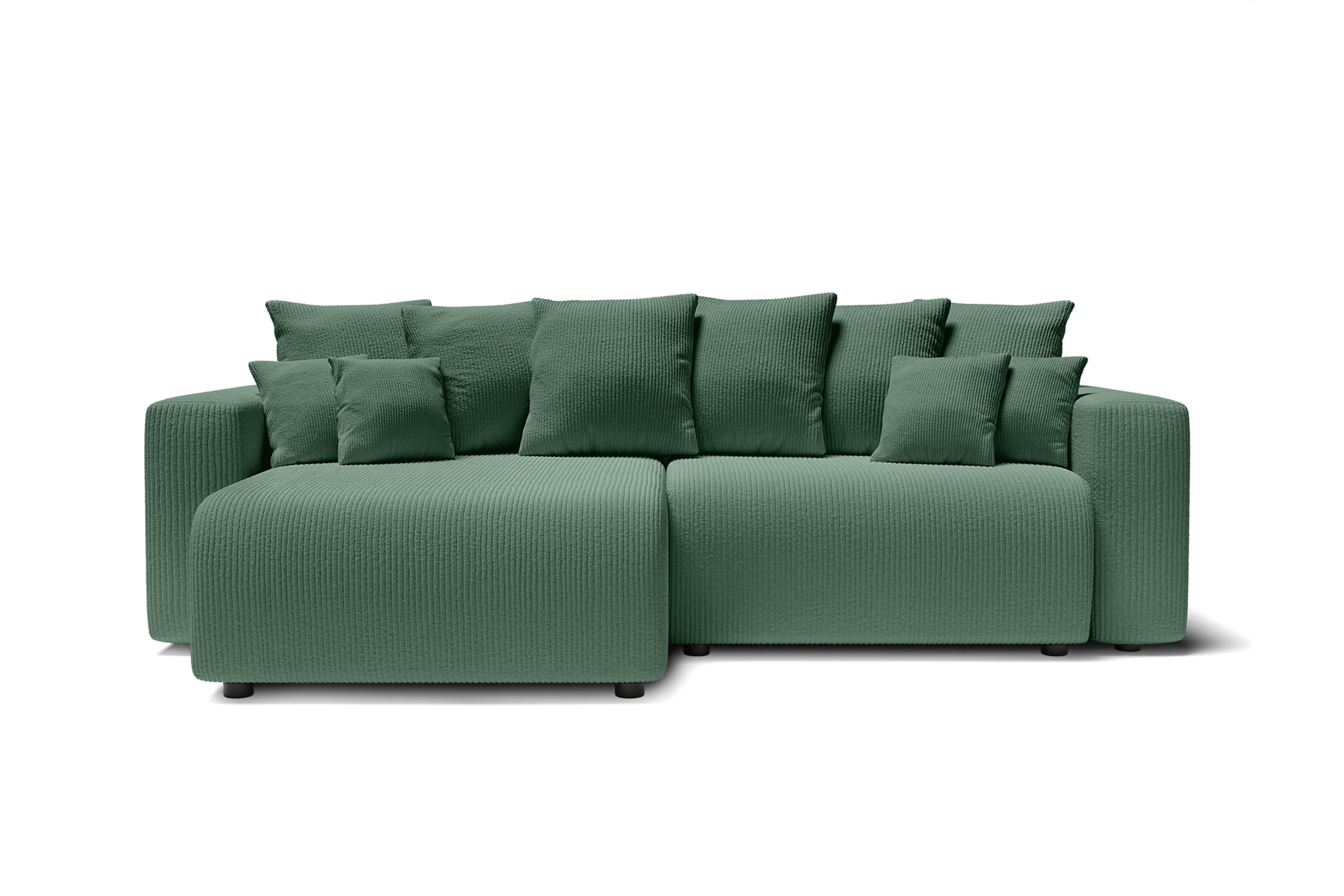 LEA - Canapé d'angle convertible en velours côtelé 4 places vert