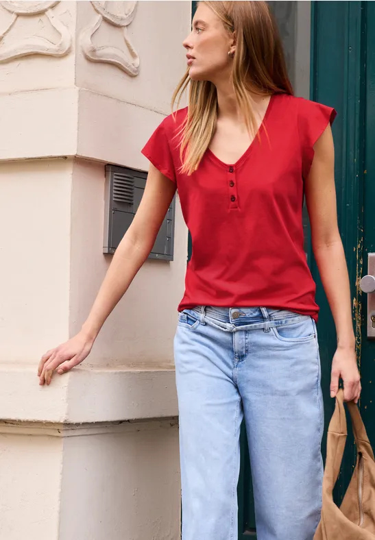 Shirt mit V-Neck und Volant-Ärmeln