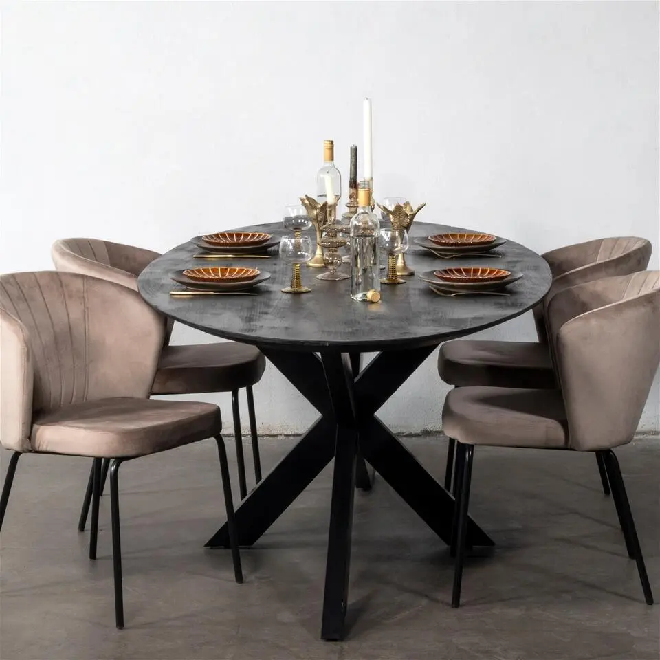 Eettafel Zwart Mangohout - 200x100x78cm - Diamond