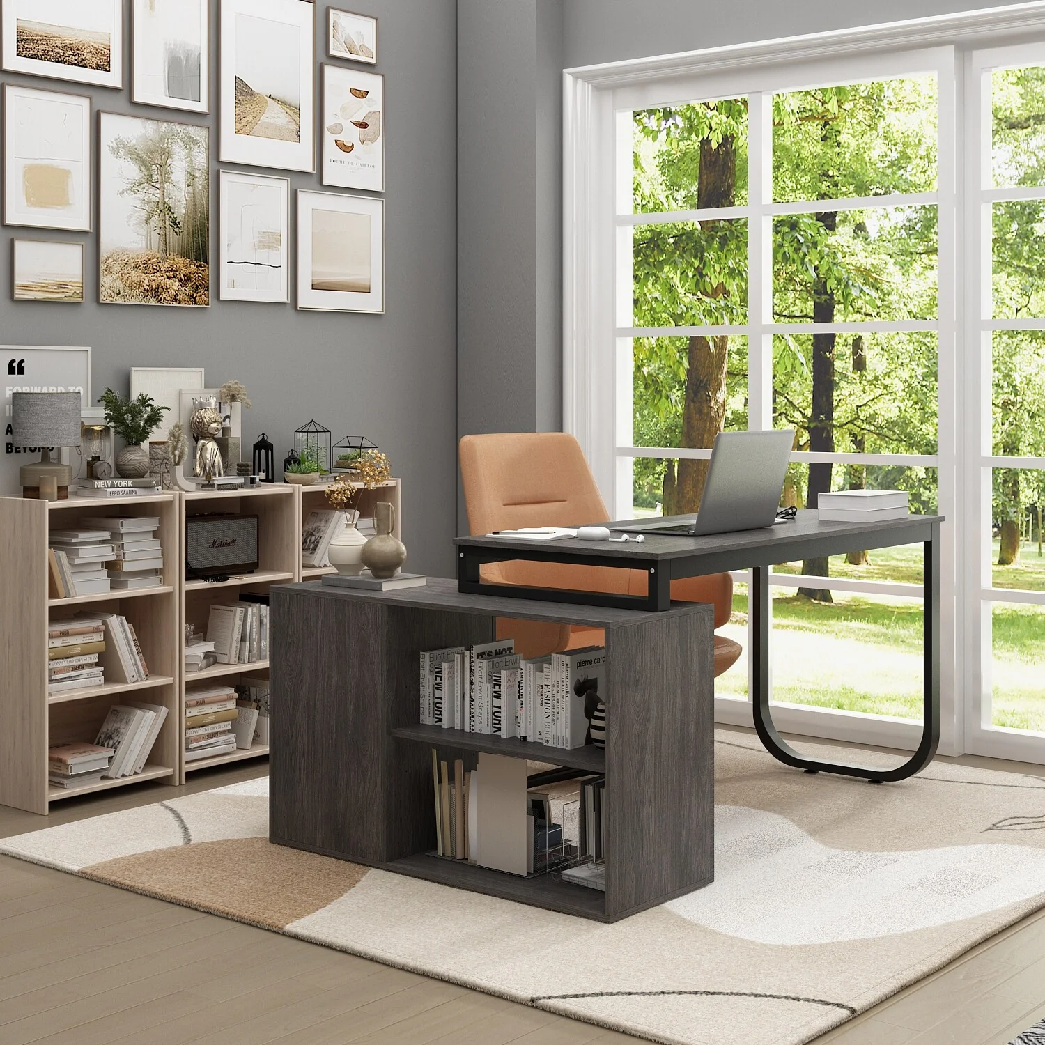 L-shaped executive desk With 3 Drawers for Home and Office