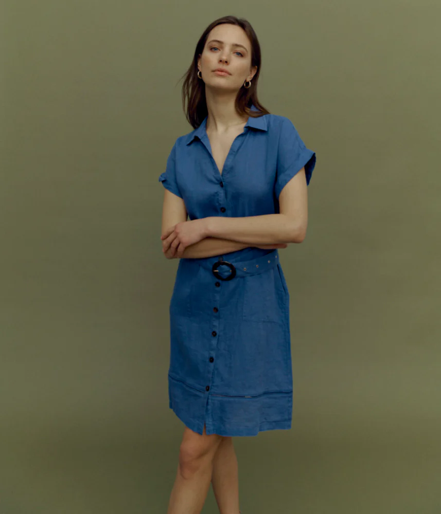 Robe chemisier ceinturée en lin lavé RIVOLA/85082/302