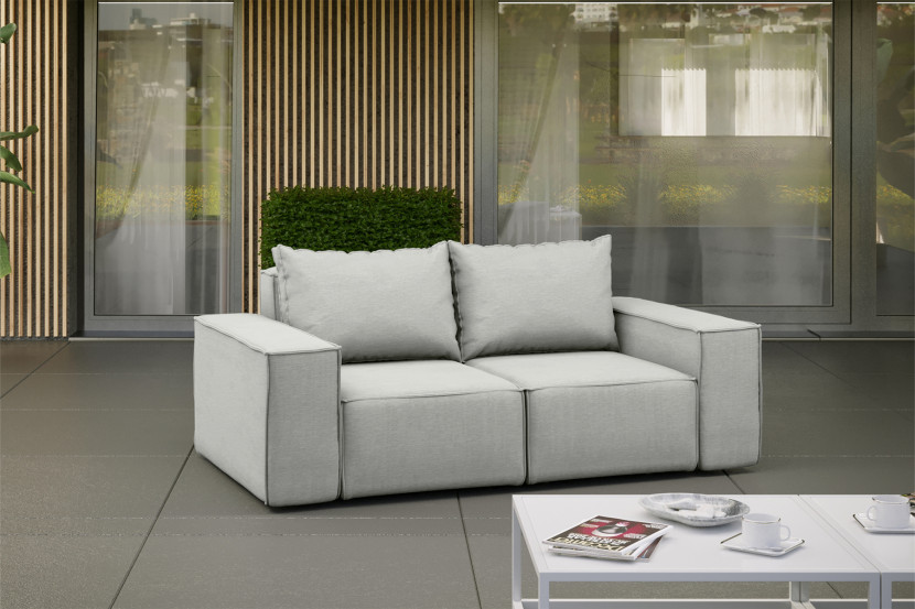 Sofa ogrodowa dwuosobowa SONNE na taras, tkanina Artykuł, Jasnoszary