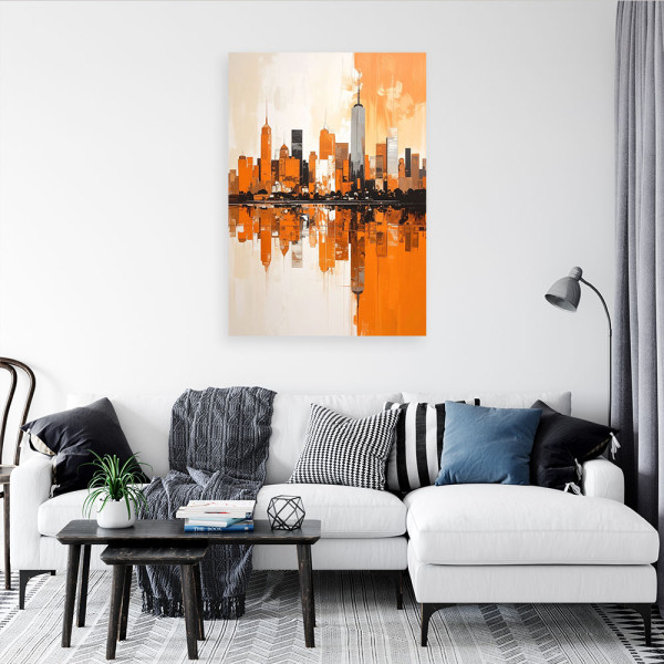 Obraz do salonu sypialni biura loftu, Pomarańczowe Miasto Budynki 20x30