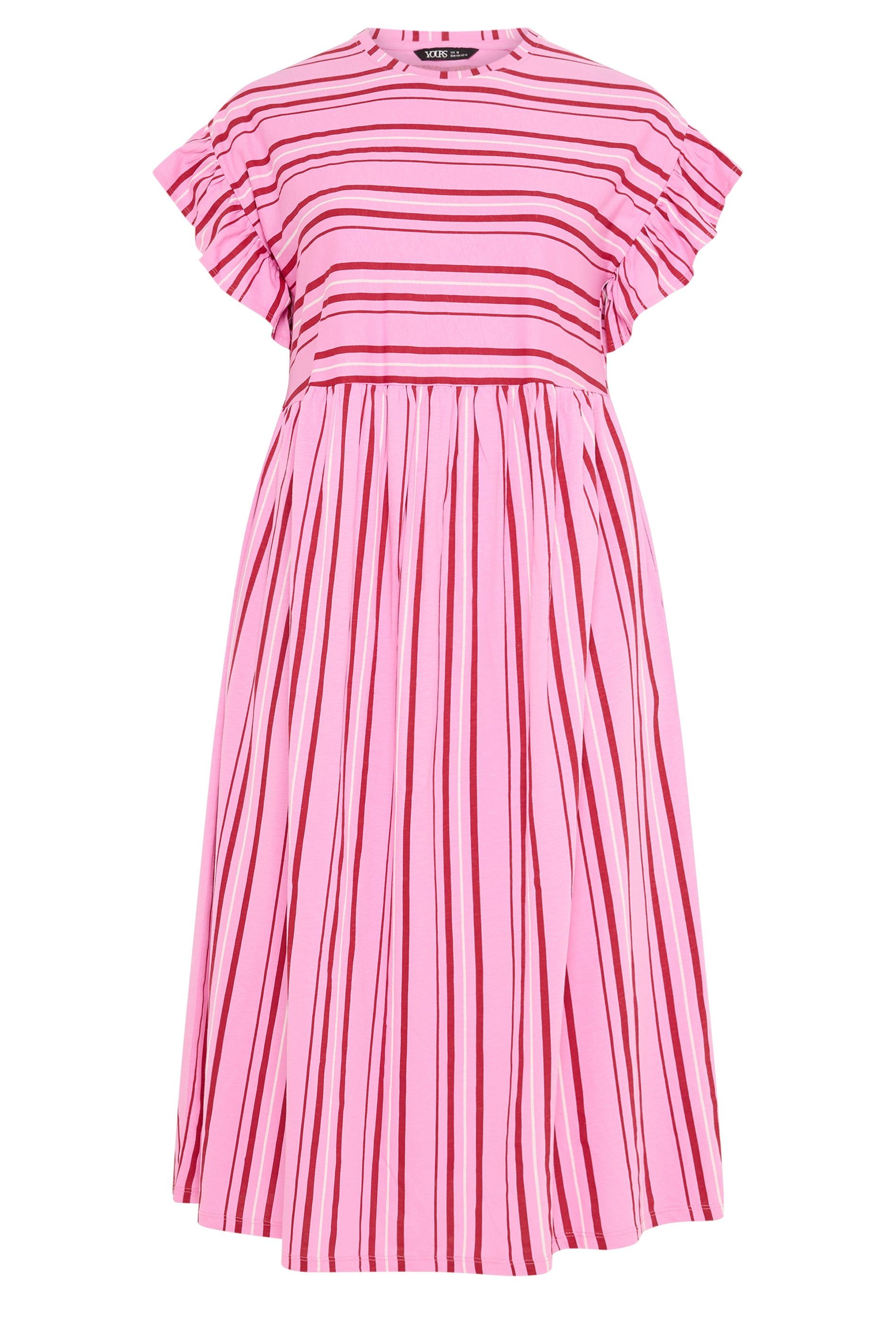 Yours Stripe Frill Sleeve Midi Dress