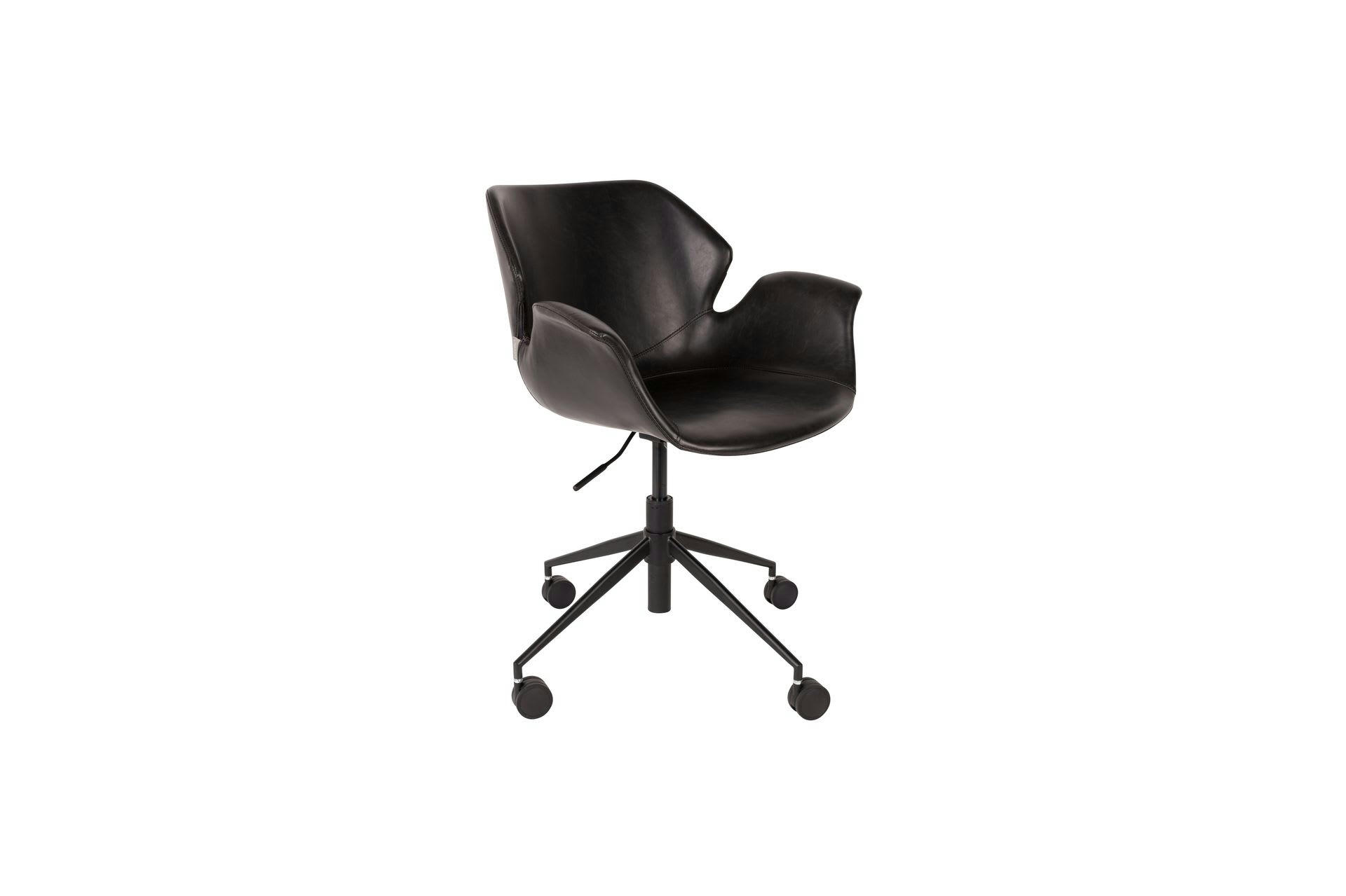 NIKKI - Chaise de bureau à roulettes en cuir noir
