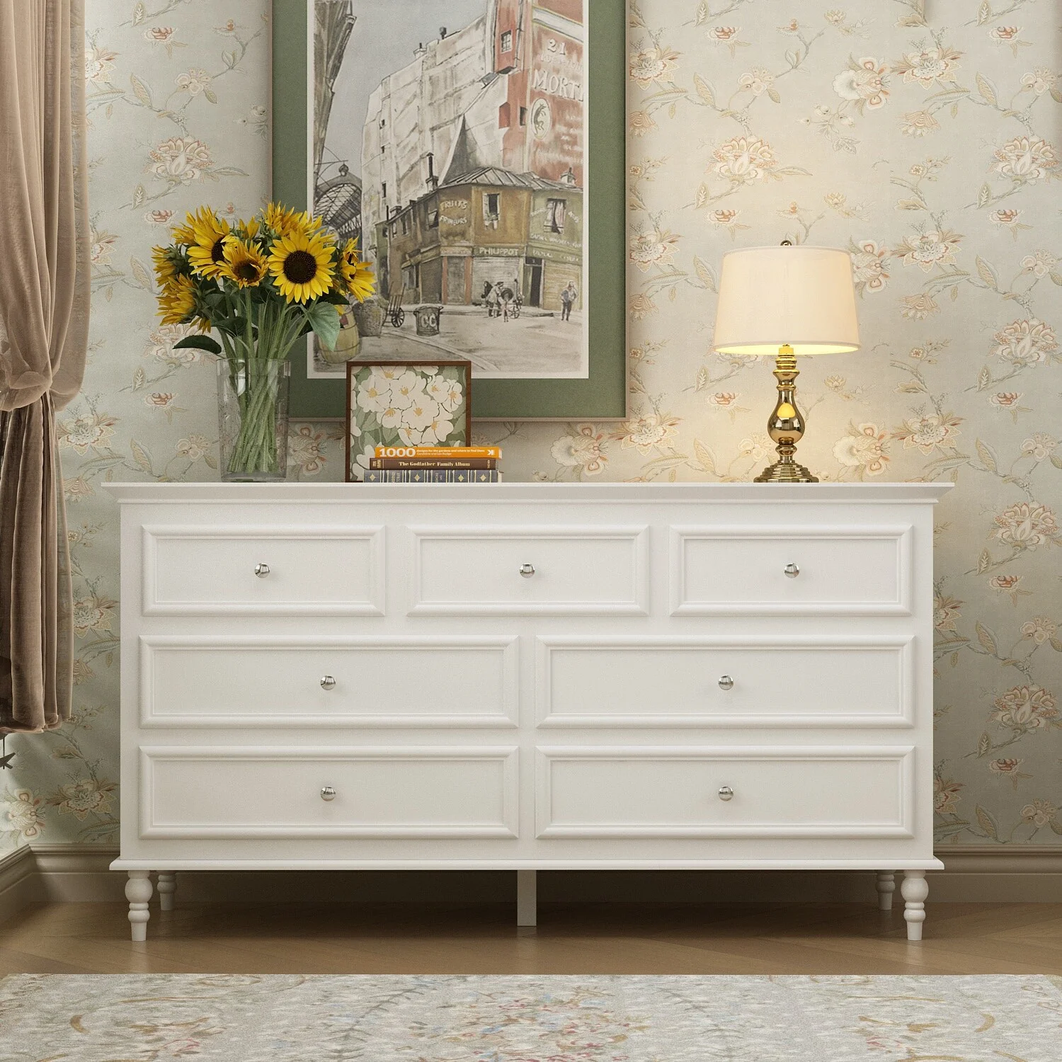 7-Drawer Double Dresser Chest Dresser Sideboard Lacquer For Bedroom