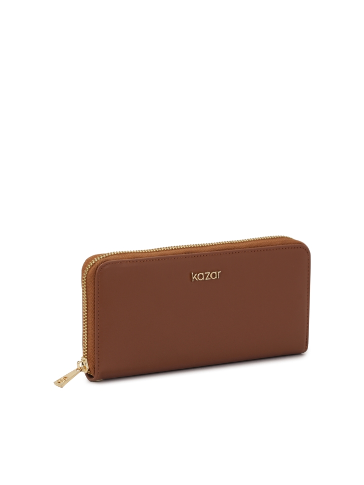 Elongated slider wallet with strap