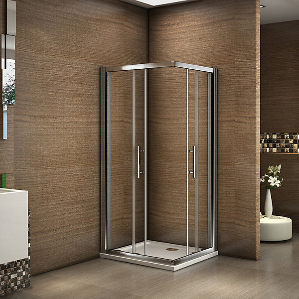 Cabine de douche coulissante angle 90x90x185 cm - Verre sécurit 6 mm - Chrome