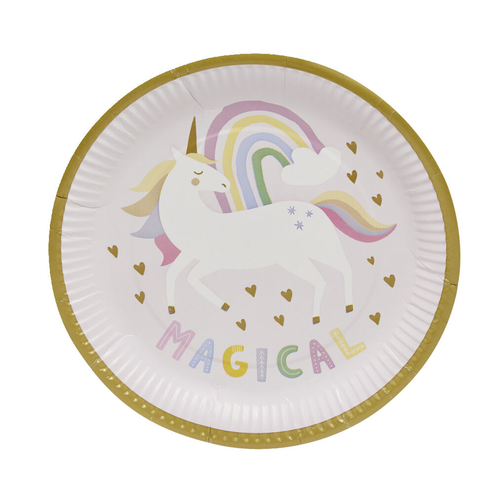 Assiette carton x8 motif licorne Ø23cm