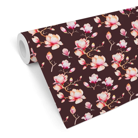Vliestapete »Kinder Vliestapete«, Magnolien schwarz Blumen, mehrfarbig, matt