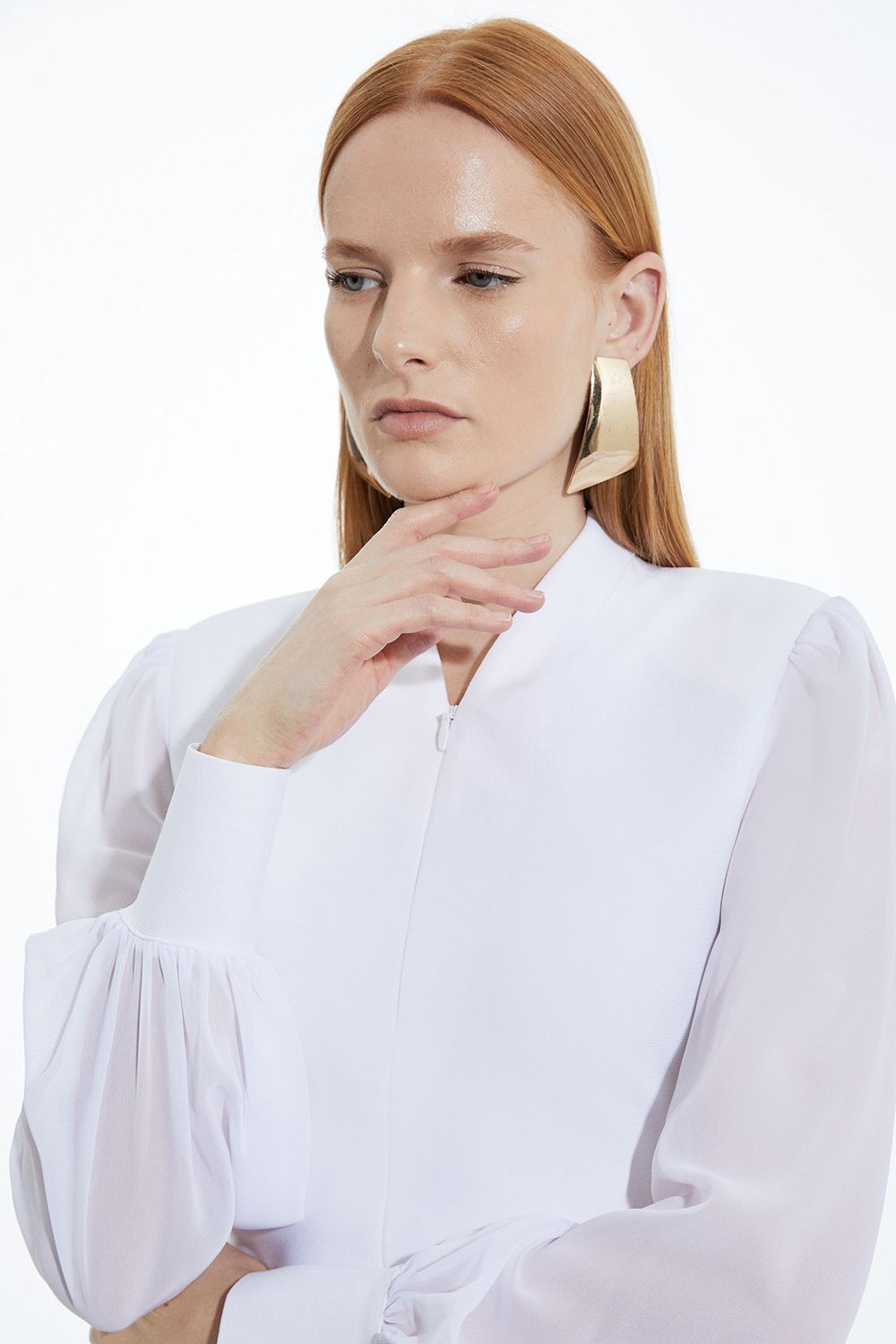 KarenMillen Petite Bandage Figure Form Zip Detail Chiffon Sleeve Knit Top