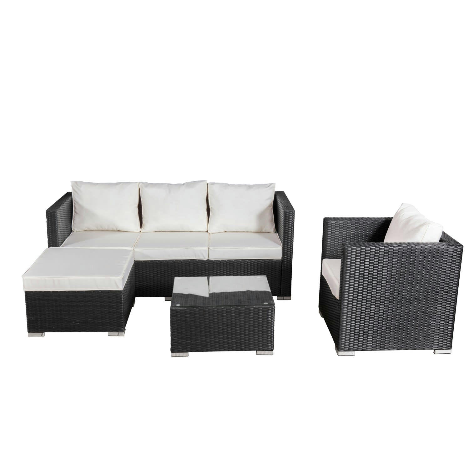 LUNGA 5 - Salon de jardin 5 places écru en résine tressée noire