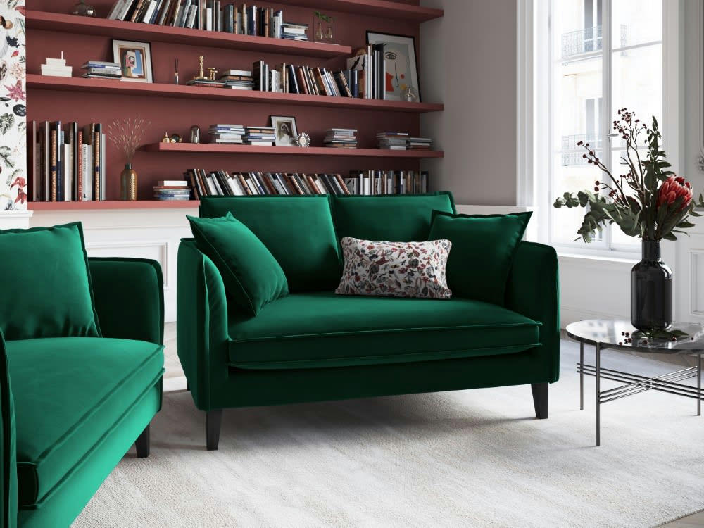 PROVENCE - Canapé 2 places en velours vert bouteille