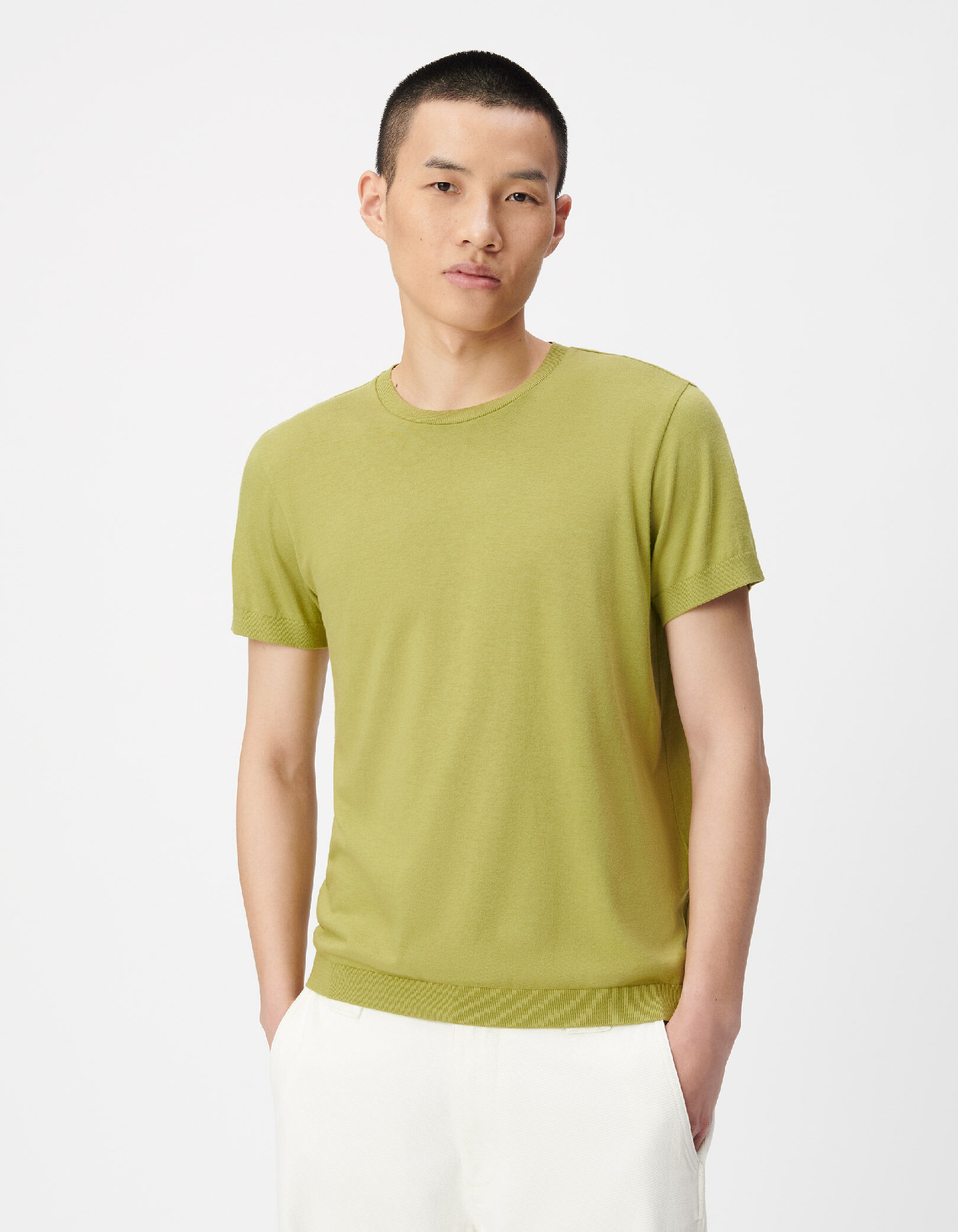 T-shirt col rond vert maille coton modal Homme