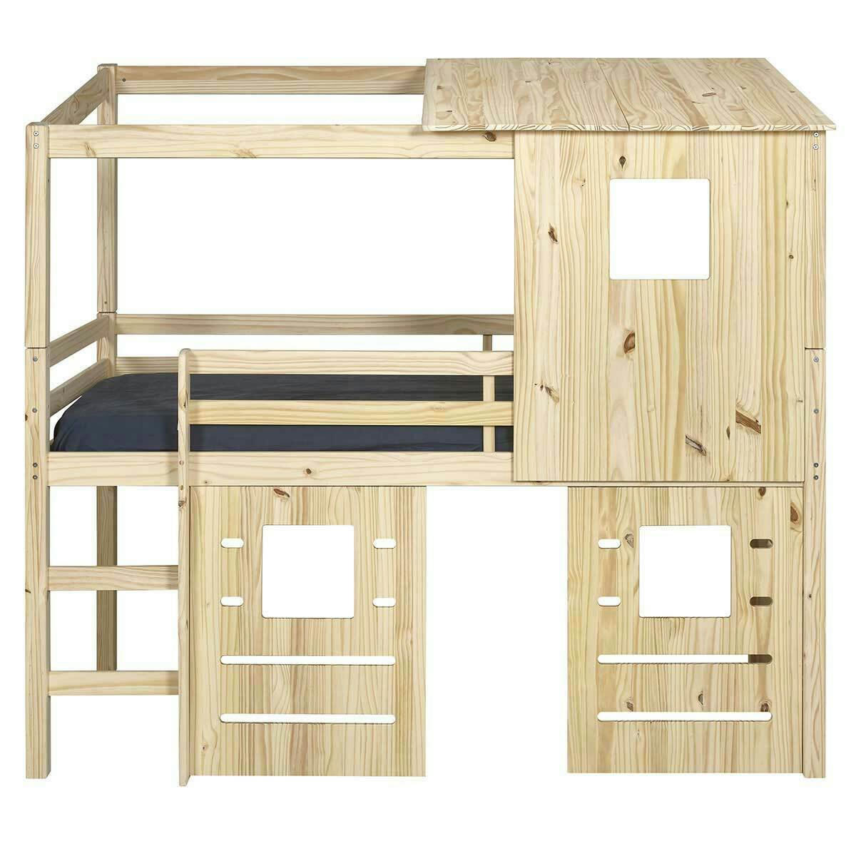 ALMA - Lit cabane mi-hauteur 90x200 cm bois massif bois