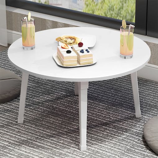 SOGA White Portable Floor Table Small Round Space-Saving Mini Desk Home Decor