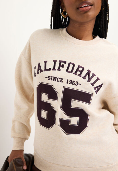 Womens Oatmeal California 65 Slogan Sweatshirt