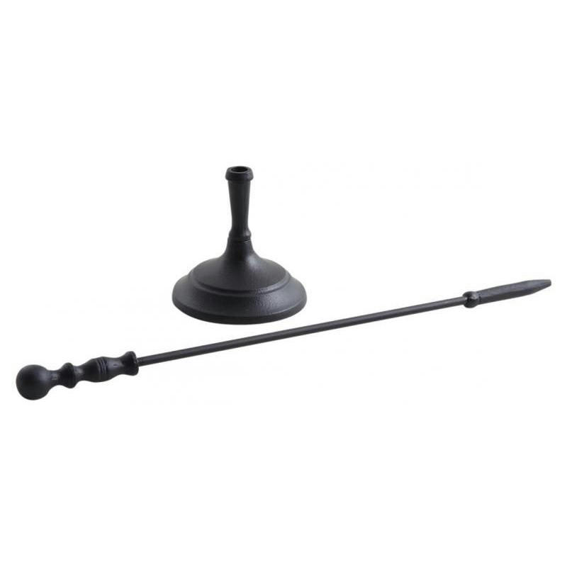 - Tisonnier en métal noir avec support