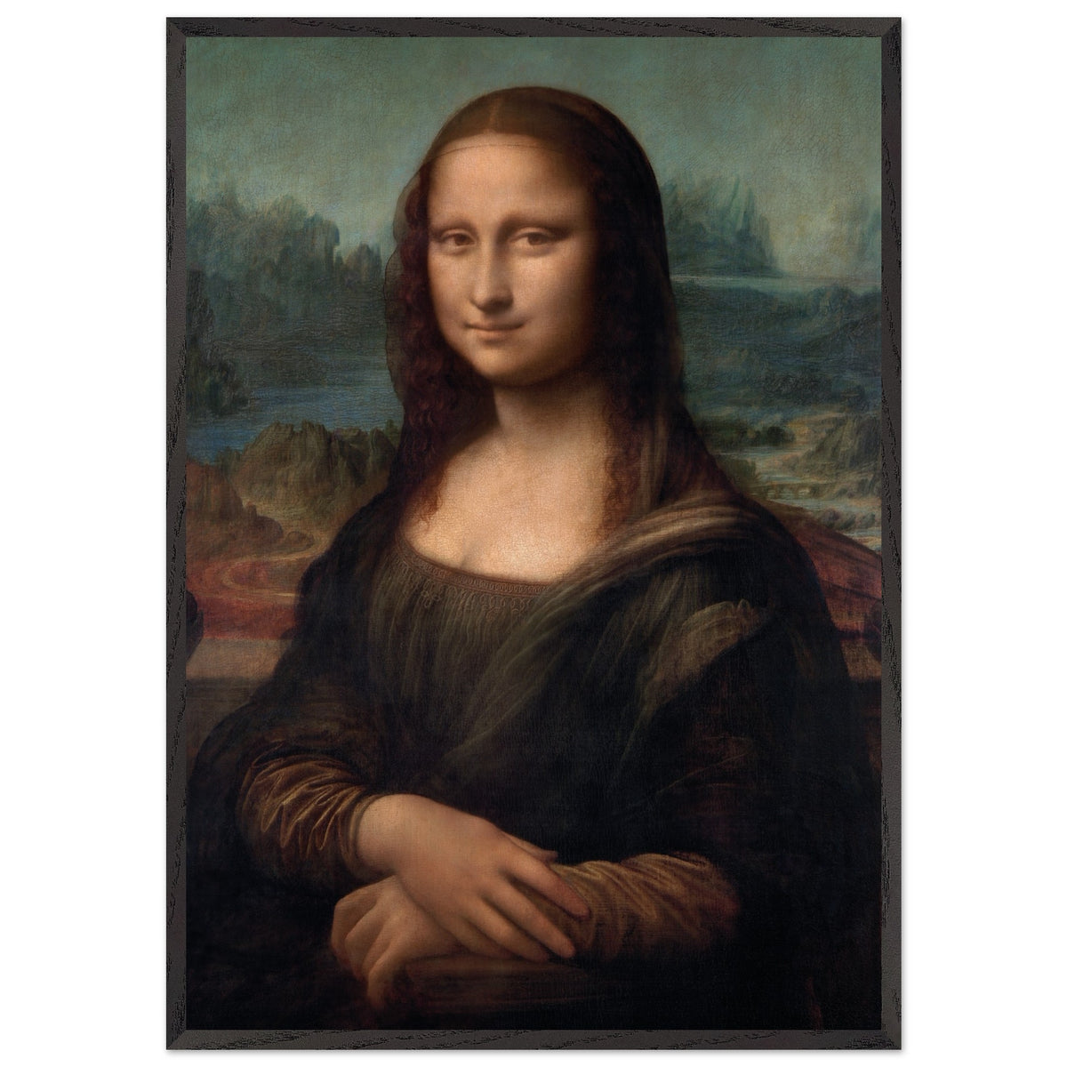 Artfulprints Poster met Lijst Leonardo Da Vinci - Mona Lisa  - 70x100 cm - Bruin