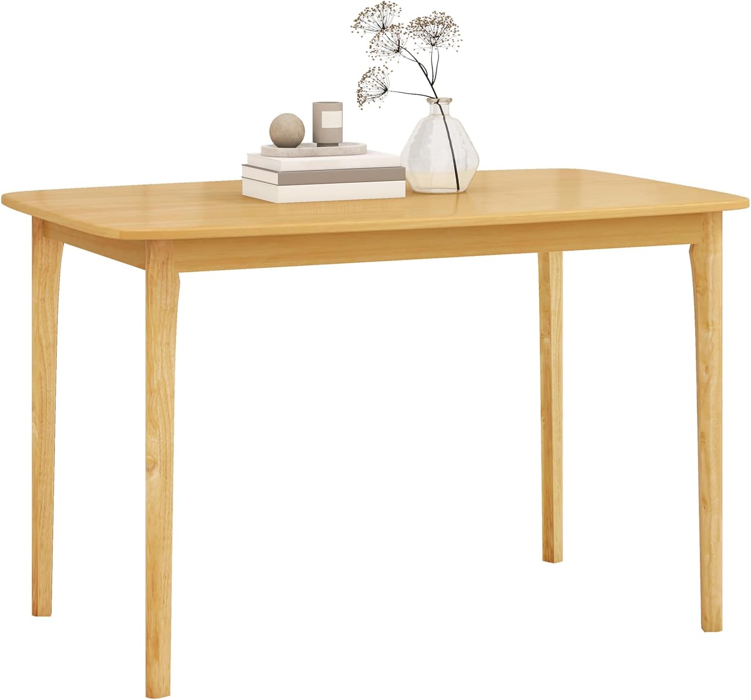 Giantex Dining Table for 4, 48 Rectangular Kitchen Table with Solid Rubber Wood Legs & Spacious Tabletop, Wooden Dinner Table for Living Dining Room, Dinette (Natural)