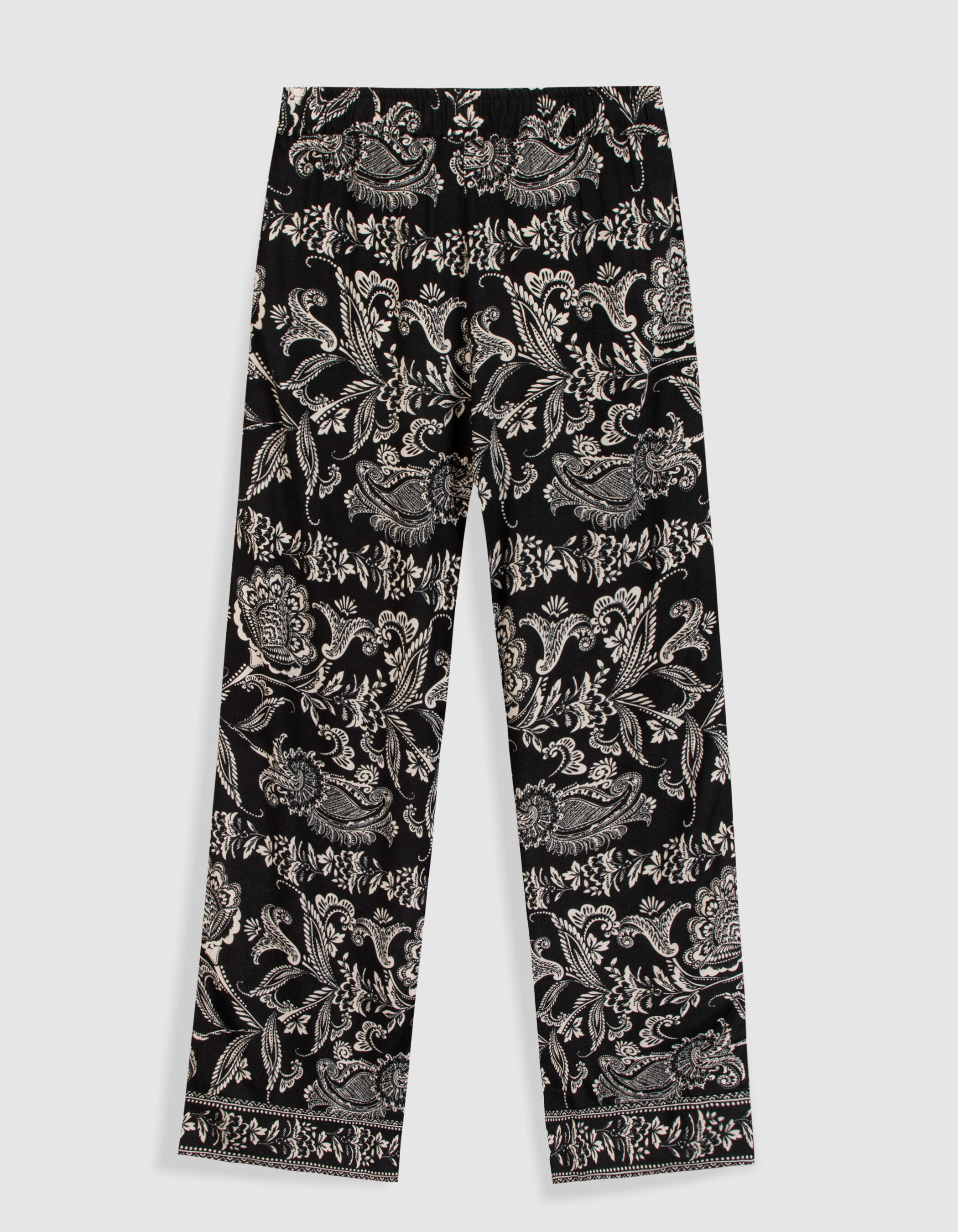 Pantalon large noire imprimé floral baroque Femme