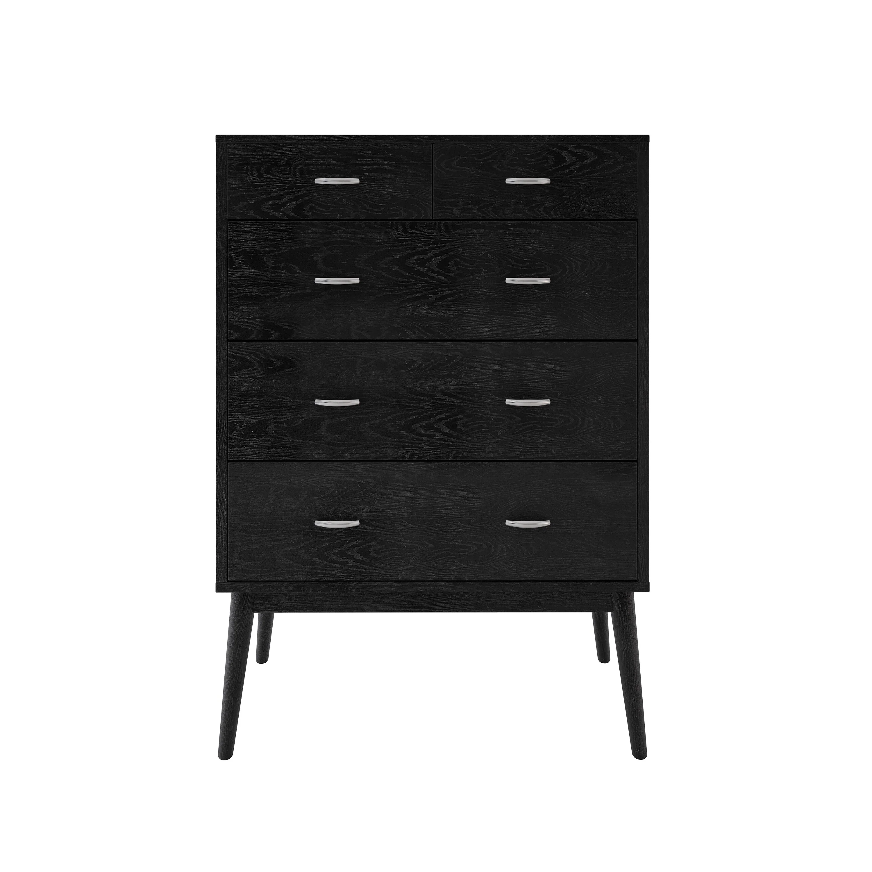 5-Drawer Vertical Chest with Metal Handle, Metal Frame and Wood Top for Bedroom