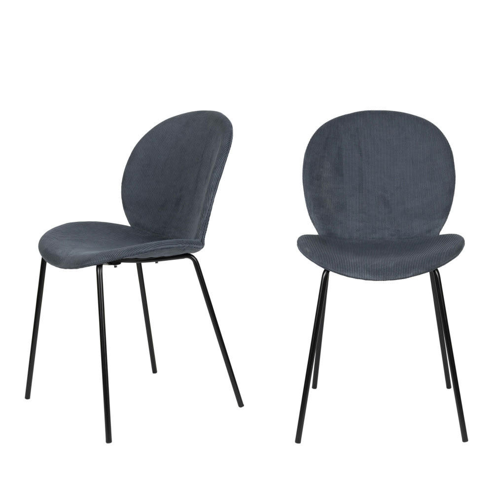 BONNET - Lot de 2 chaises en velours côtelé et métal ardoise