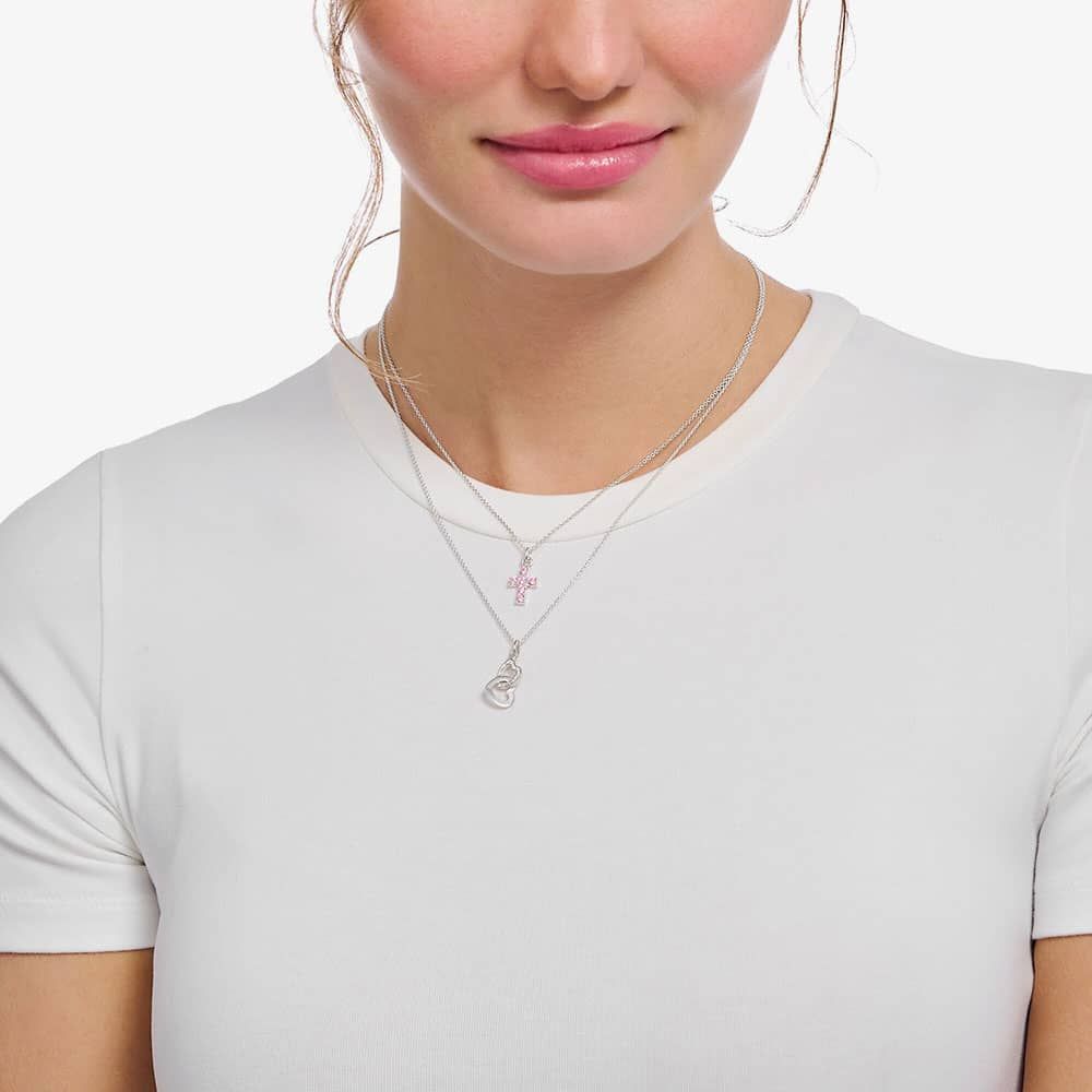 THOMAS SABO Pink Cubic Zirconia Cross Necklace KE2226-051-9-L45V