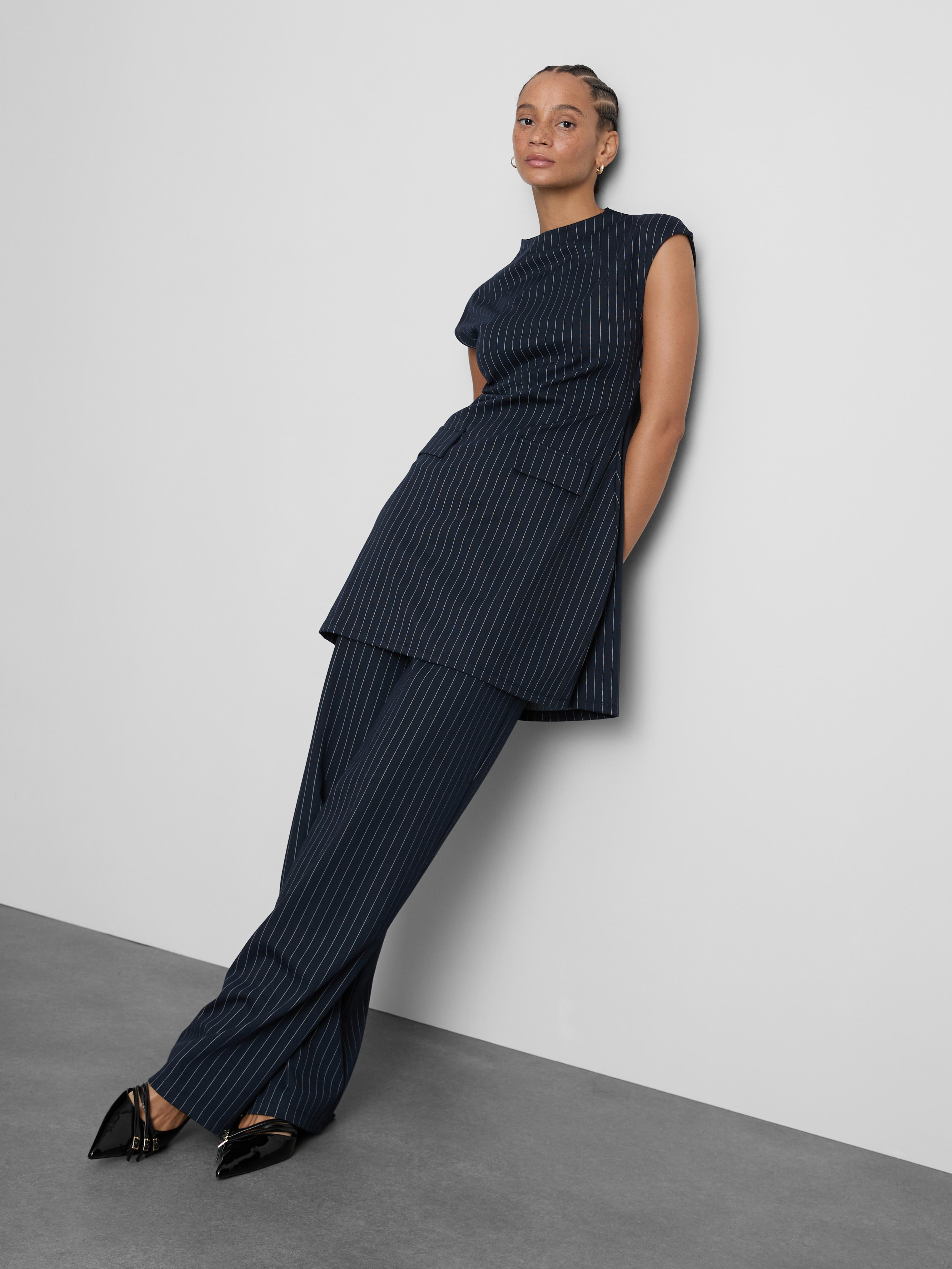 Round Neck Pinstripe Mini Dress