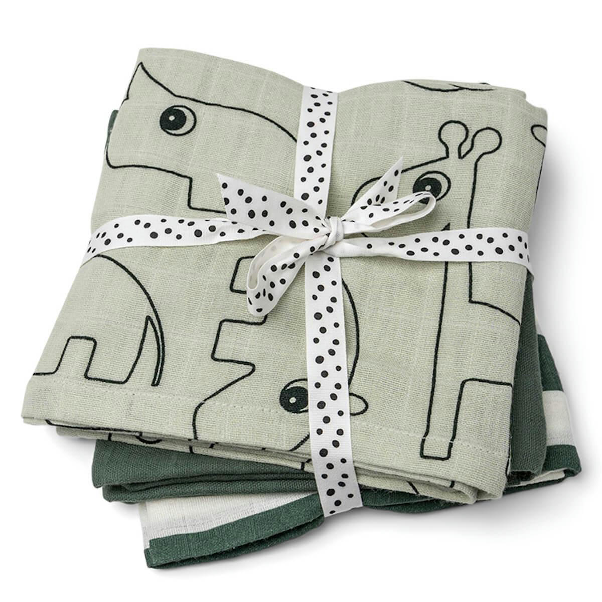 - Lot de 3 langes Deer Friends vert (70 x 70 cm)