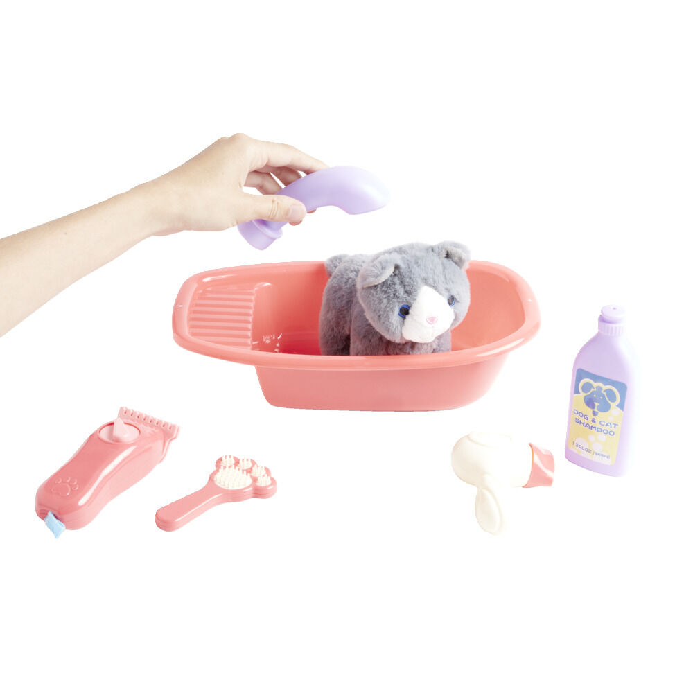 Peluche animal avec baignoire et accessoires