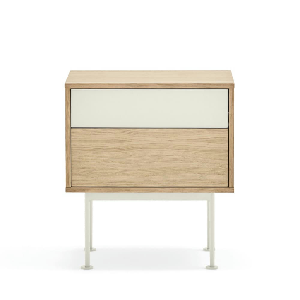 YOKO - Table de chevet 2 tiroirs en bois et métal blanc