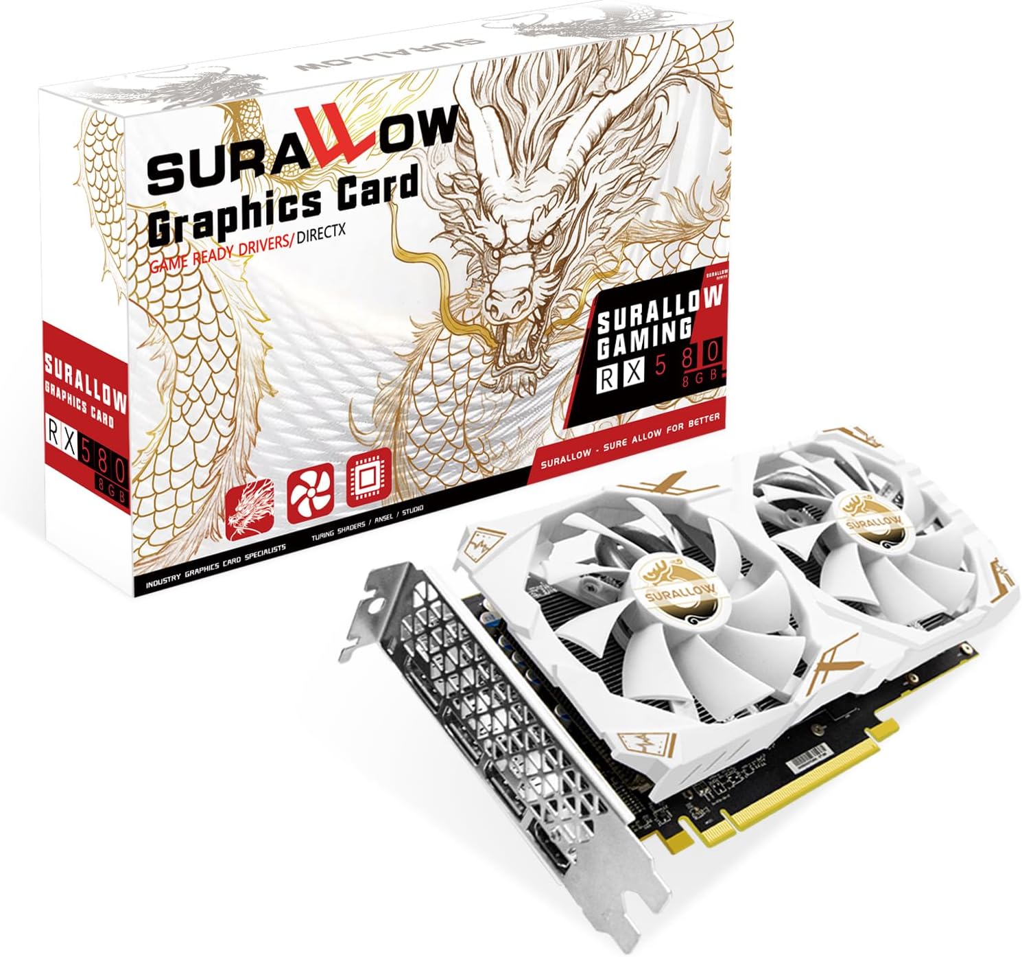 SURALLOW RX 580 8GB Graphics Card, 2048SP,GDDR5,256 Bit Graphics Card for Gaming PC,PCIE 3.0,Twin Freeze Fans Computer Video Card with HDMI/DP/Ports