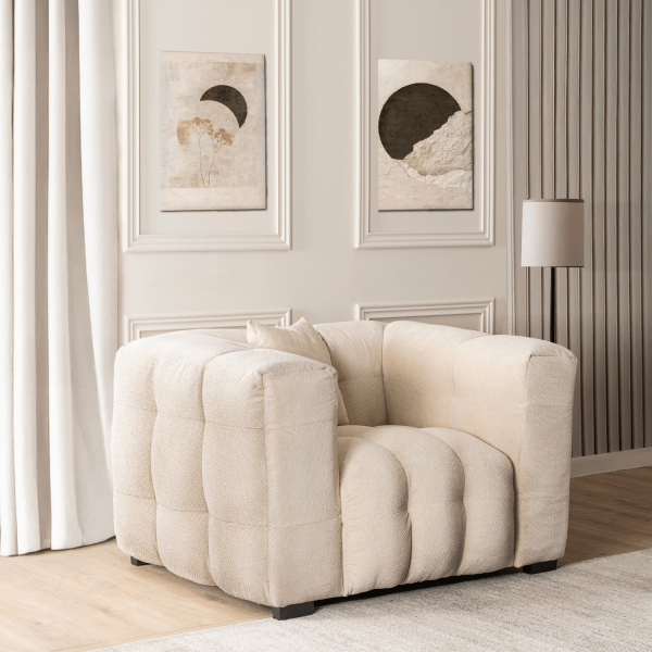 Kanapa Sofa Glamour Jednoosobowa Do Salonu Wygodna Kremowa MODERNO 1S