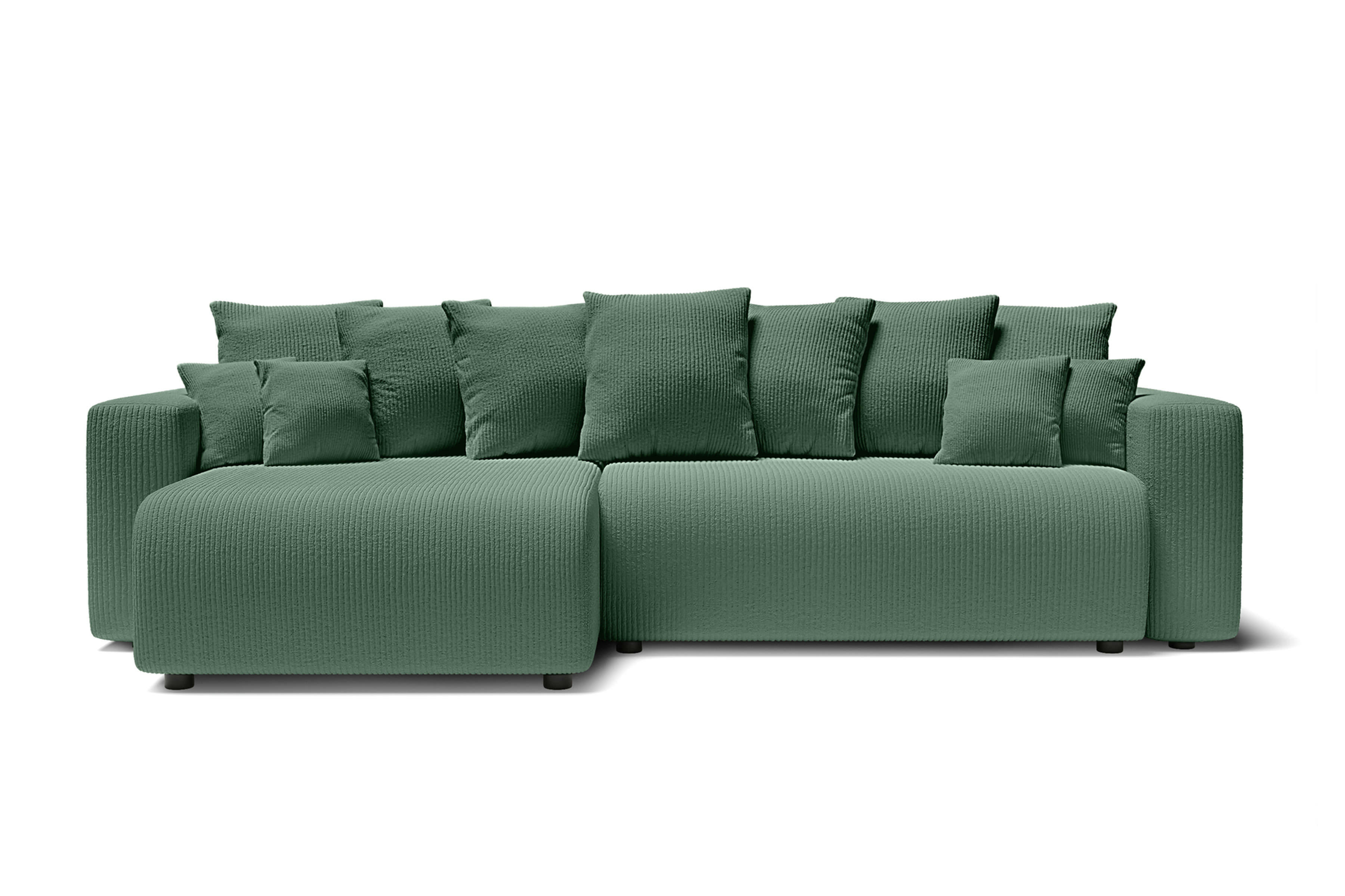 LEA - Canapé d'angle XL convertible en velours côtelé 5 places vert