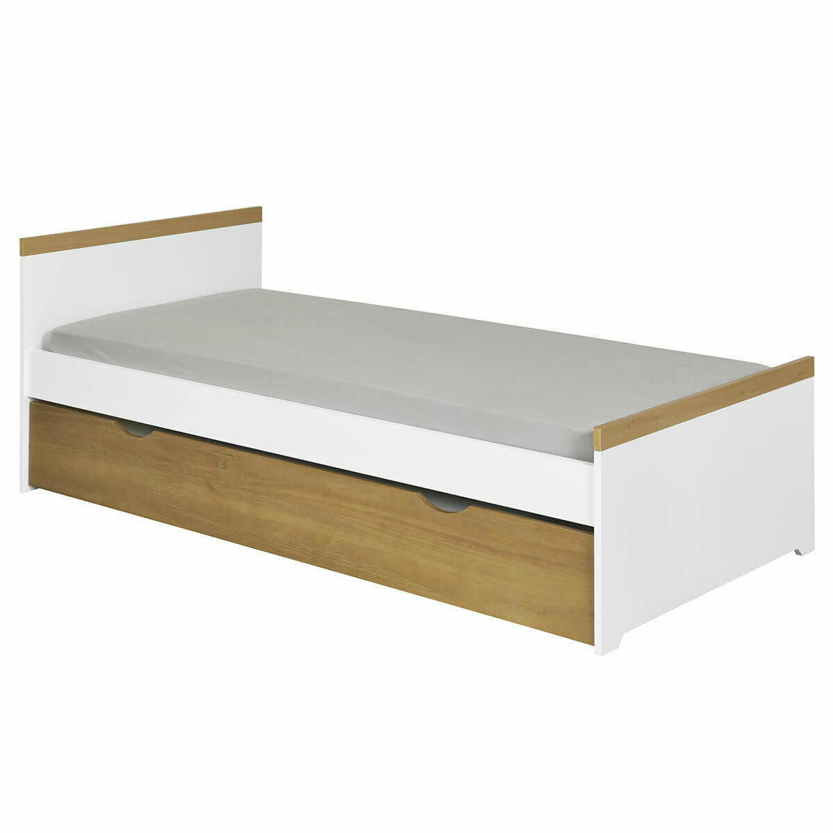 NAIS - Lit enfant avec sommier gigogne et matelas 90x190 cm effet bois blanc