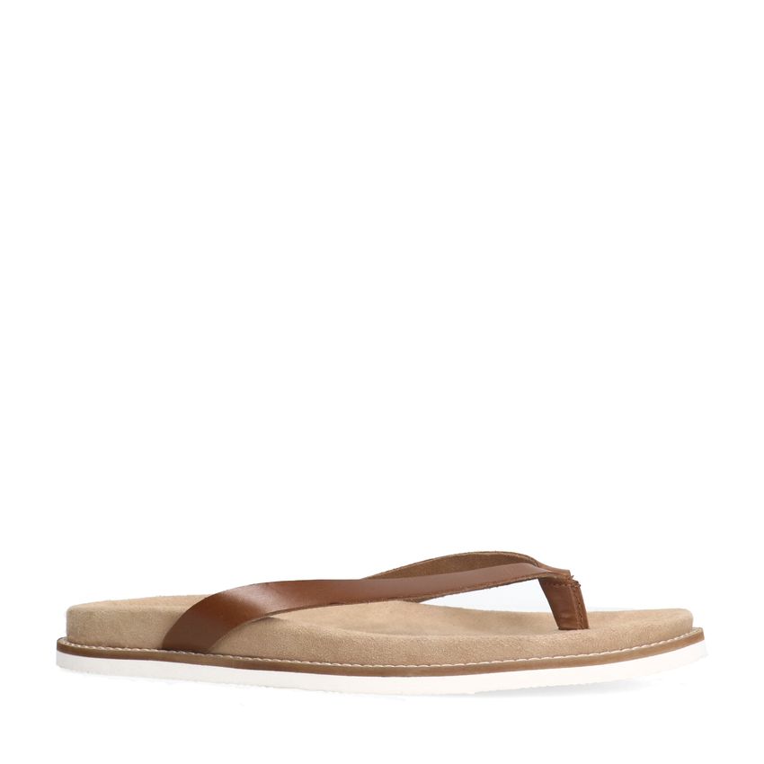 Manfield Leren cognac slippers