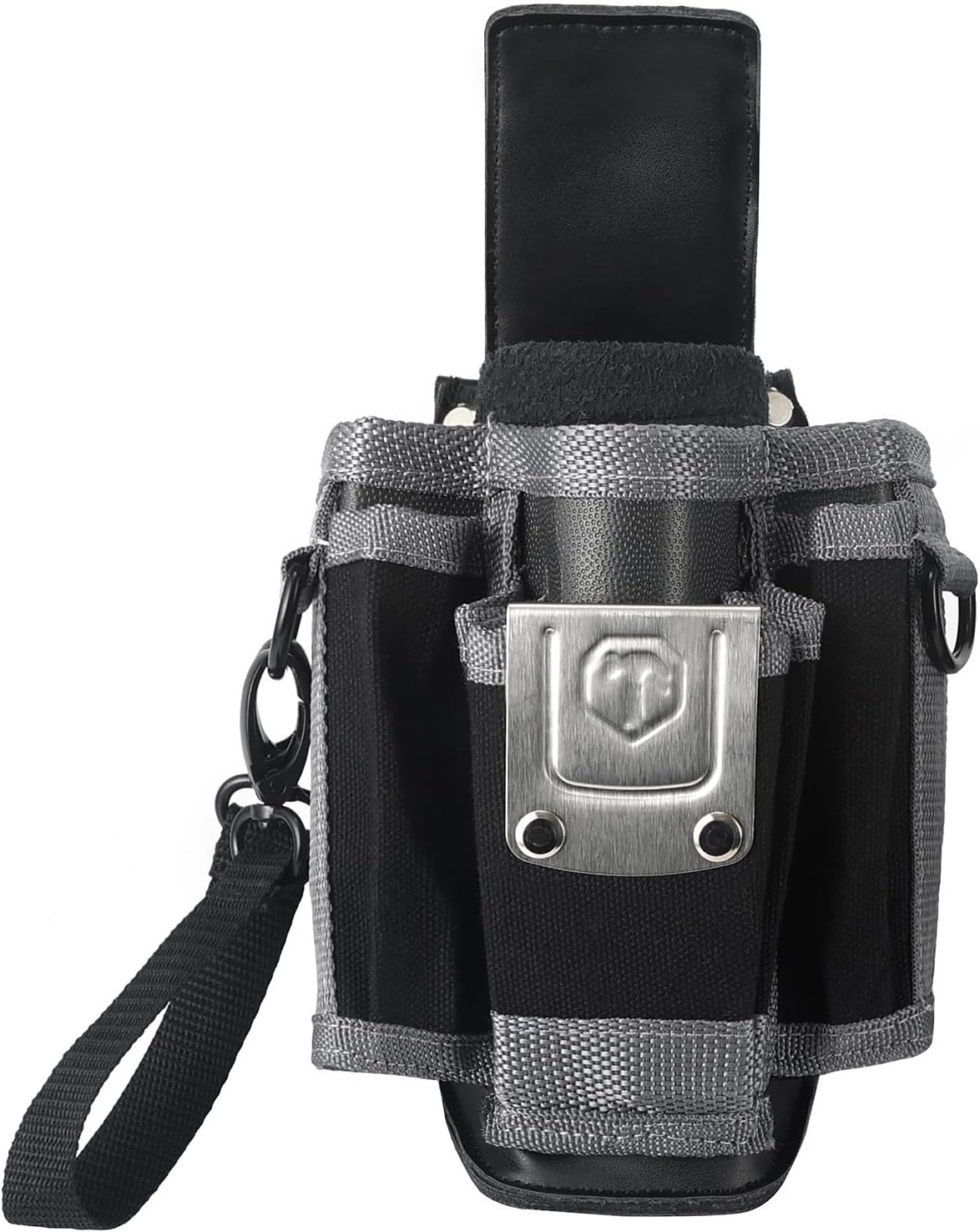 MP1X Leather Backed Small Tool Pouch, Heavy Duty Tool Organizer with 9 Pockets, Belt Clip & D-Rings, Lightweight Compact Tool Bag for Electrician, Construction, Worksite