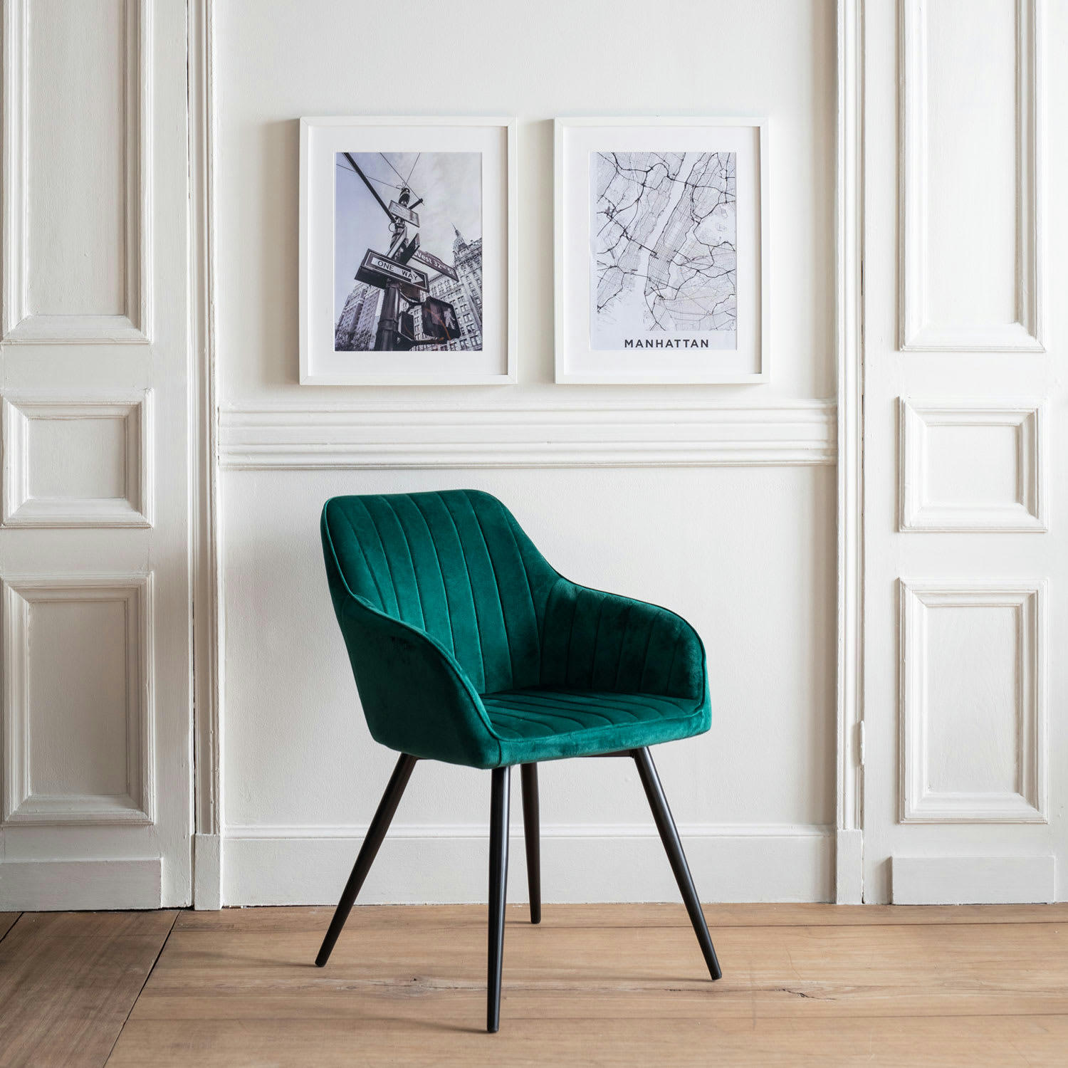 BERTILLE - Chaise style vintage en velours verte