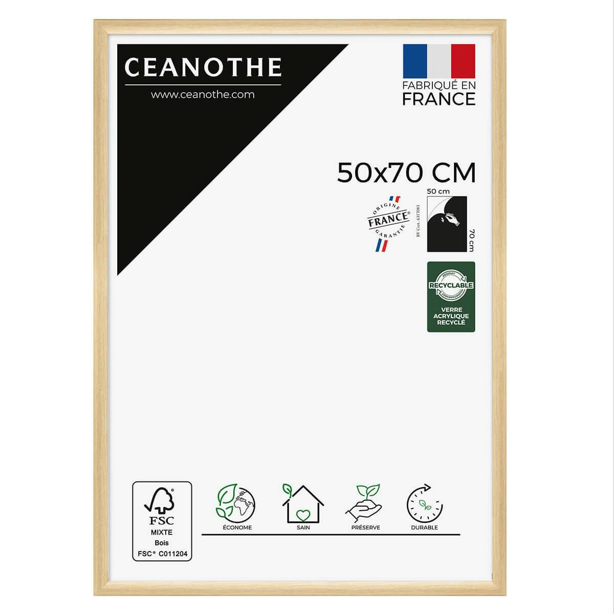 SHELTER - Cadre photo baguette arrondie brut 50x70 cm verre acrylique Résine rec